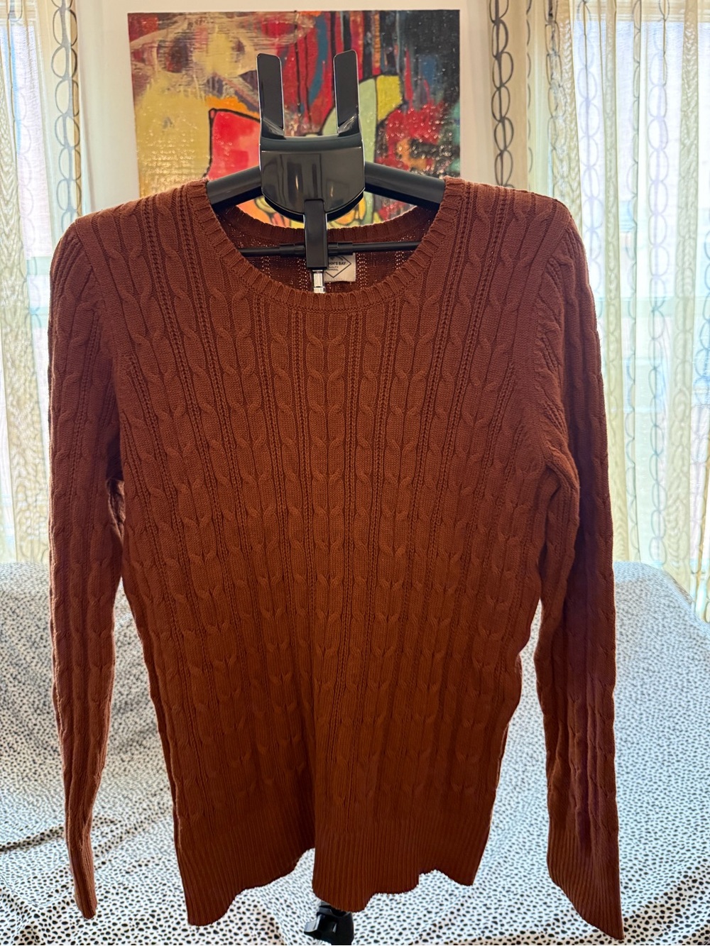 St. John's Bay Men's Cable Crewneck Sweater - Rust Brown